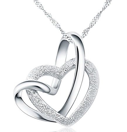 Angel for Angel 925 argent sterling amour coeurs doubles pendentif collier avec 18" de chaîne bijoux