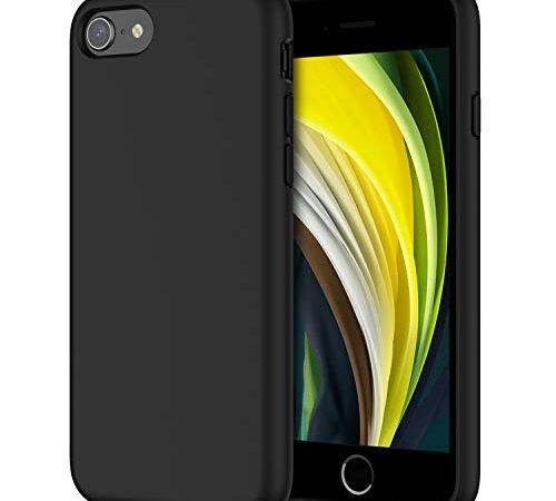 JETech Coque Silicone Compatible avec iPhone SE 3/2 (modèle 2022/2020), iPhone 8/7, Protection Complète du Corps au Toucher Soyeux, Doublure Douce en Tissu Microfibre (Noir)