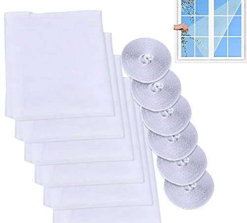 6 PCS Moustiquaire Fenêtre Écran, Filet Écran Insecte, Moustiquaire Fenêtres Filet Écran Insecte avec Ruban Adhésif, pour Bureau Maison, avec 6 Auto-Rubans Adhésifs 130 * 150cm(Blanc)