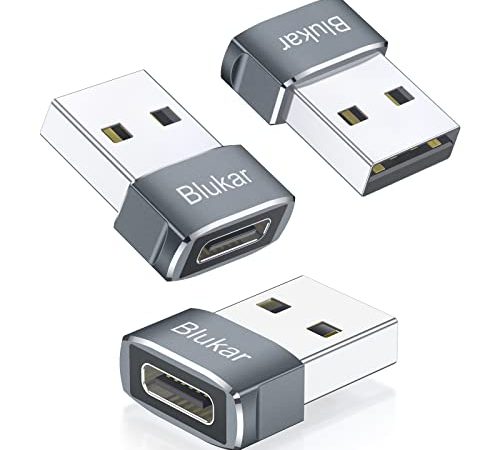 Adaptateur USB C vers USB [Lot de 3], Blukar Adaptateur USB Type C Femelle vers USB A Mâle Chargeur Type C vers USB A Aluminium Charge Rapide/Data Sync pour iPhone 13/12/11/X/XR, iPad Pro, Galaxy S20