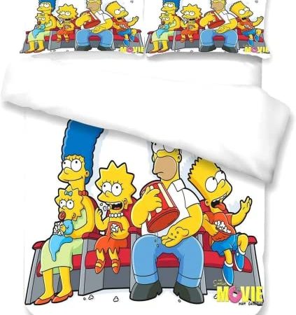 Agking Simpsons Literie pour Enfants,avec Housse De Couette Et Taie d'oreiller, avec Fermeture éclair,Microfibre, Imprimé 3D Housse De Couette 220 X240 (4,240x260cm+2 taie d'oreiller)
