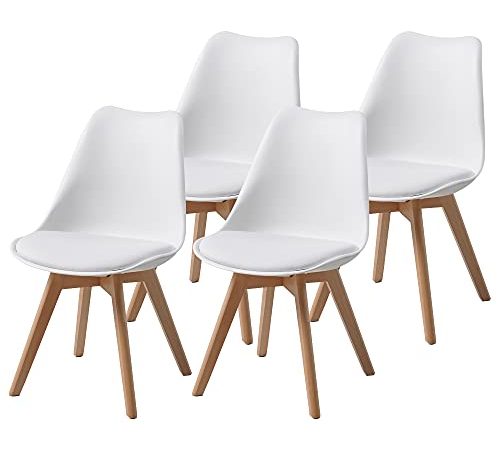 Albatros Chaises de Salle à Manger AARHUS, Lot de 4, Blanc avec Pieds en Bois Massif, Hêtre, Design Rétro Scandinave