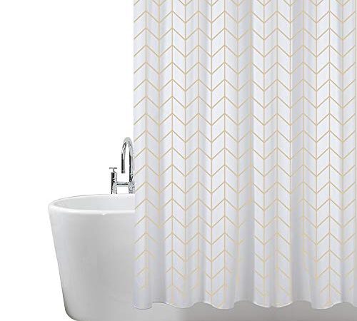 ANSIO Rideau de Douche, pour Baignoire et Salle de Bains, Lavables, Anti-moisissure et Antibactérien 180 x 180 cm (71 x 71 Pouches) | 100% Polyester (Motif à Chevrons, Single Pack)