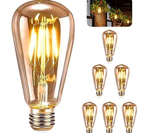 ASANMU Ampoule E27 Vintage, 6 Pièces Ampoule Edison LED E27 ST64 Lampe Décorative Rétro Edison Ampoule Vintage Antique Lampe 4W Filament Blanc Chaud pour Restaurant Café Bar Ampoules à Incandescence