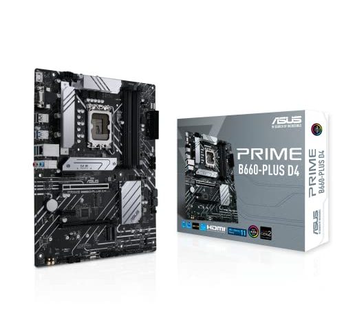 ASUS PRIME B660-PLUS D4 – Carte mère Intel B660 LGA 1700 ATX (8 phases d’alimentation, PCIe 4.0 slots, 3 x M.2 slots, Realtek 2.5Gb Ethernet, USB 3.2 Gen 2x2 Type-C, USB 3.2 Gen 1 Type-C)