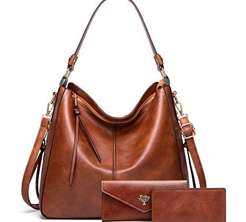 BestoU Sac a Main Femmes PU Cuir Sac à Bandoulière D'épaule Fourre-Tout Portefeuille 3pcs Set (Marron)