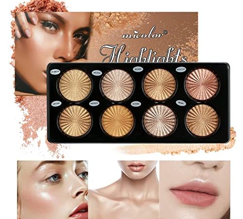 Beteligir Palette de poudre de surligneur, palette de maquillage, bronzants pour le visage, palette d'illuminateur, imperméable, longue durée, brillant, éclaircir la couleur de la peau, visage (B)