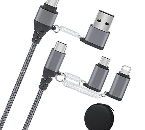 Câble Multi USB, 6 en 1 Multi Chargeur USB Câble en Nylon Tressé avec Micro USB Type C Lightnig Connecteurs pour Smartphones Tablettes Galaxy Huawei Iphon Honor Xiaomi OnePlus LG Kindle Wiko PS4 etc