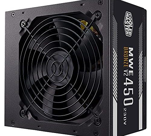 Cooler Master MWE 450 Bronze 230V V2, Bloc Alimentation PC 80 PLUS Bronze, Ventilateur HDB Sensible à la Température, Circuit DC-DC + LLC avec Rail Simple +12V, Non Modulaire, Prise EU, Garantie 5 ans