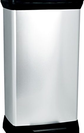 CURVER Poubelle à pédale rectangulaire - 50 Litres - Poubelle Haute Aspect Argent - Poubelle en Métal et Plastique recyclé pour Cuisine, Bureau, Salle de Bain - 39 x 29 x 72 cm