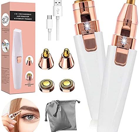 Fresion 2 en 1Epilateur sourcils Electrique Femme - Tondeuse à Sourcils et épilation Faciale, Rasoir Électrique Femme avec Lumière LED intégrée - tondeuse pour le visage et le corps