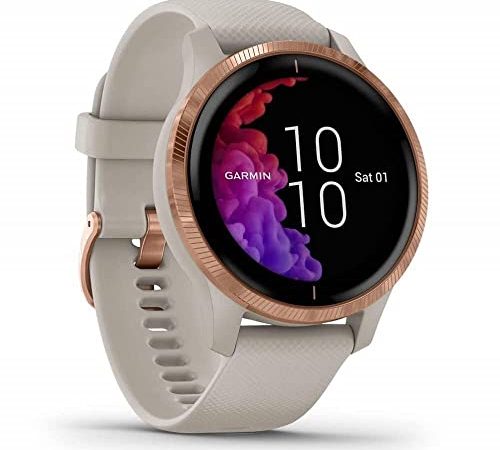 Garmin Venu Montre Connectée GPS Multisports avec Écran Amoled, Musique, Garmin Pay, Autonomie Longue Durée – Light Sand/Rose Gold - Cadran 43 mm