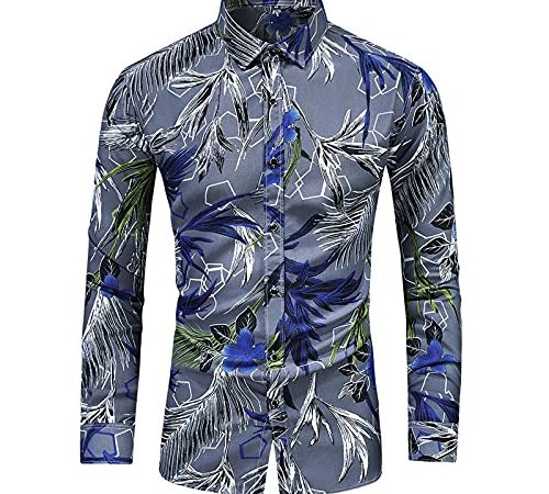 Générique Funky Chemise Hawaienne Homme Coupe Droite Manches Courtes Shirt de Plage d'été Chemise à Imprimé Floral Pour Hommes Cardigan à Col Carré Chemise DéContractéE à Manches Longues