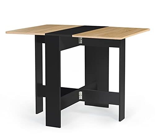 IDMarket - Table Console Pliable EDI 2-4 Personnes Bois Noir Plateau façon hêtre