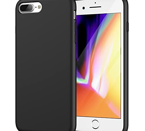 JETech Coque en Silicone Compatible avec iPhone 7 Plus, iPhone 8 Plus, Étui de Protection Complète du Corps au Toucher Soyeux, Housse avec Doublure Douce en Tissu Microfibre, Anti-Chocs, Noir