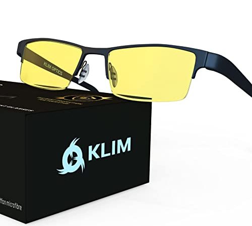 KLIM Optics Lunette Anti Lumiere Bleue - Nouveau - Protège vos Yeux de la Lumière Bleue - Haute Protection pour Écrans - Lunettes Gaming PC Mobile TV - Filtre Anti Fatigue Anti UV Anti Lumière Bleue