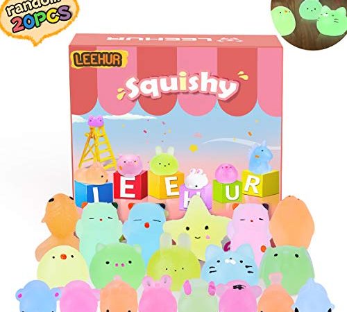 LEEHUR Squishy Toys 20PSC Kawaii Mochi Squishy Mini Squishies Noctiluque Soft Squeeze Jouet Trop Mignon Animal Squishy Anti-Stress Easter Gift pour Enfant