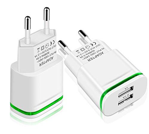 LUOATIP Chargeur Prise USB Secteur, 2-Pack 2.1A 5V 2 Ports Adaptateur Alimentation Universel LED Replacement for iPhone 11 XR X XS Max 8 7 6 6S Plus 5S, Samsung Galaxy/Note, Pad, Xiaomi Telephone