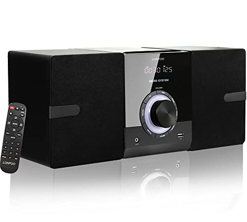 Micro Chaine HiFi stéréo compacte avec Lecteur CD, Bluetooth, Radio FM, USB, AUX-in, Grand écran LED et Bouton, Système Audio, télécommande