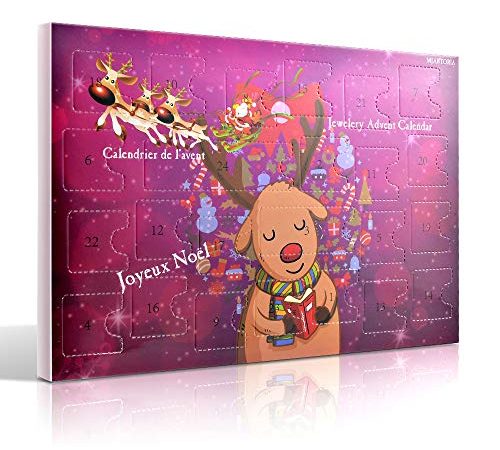 MJARTORIA 2021 Calendrier de l'Avent Bijoux pour Fille, Femme, Enfant, Calendrier Avent Calendrier de Noël avec 24PCS Ensembles de Bijoux Cadeau Creatif