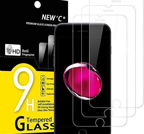 NEW'C Lot de 3, Verre Trempé pour iPhone SE 2022, iPhone 8/7 (4.7"), Film Protection écran - Anti Rayures -Ultra Résistant (0,33mm HD Ultra Transparent) Dureté 9H Glass