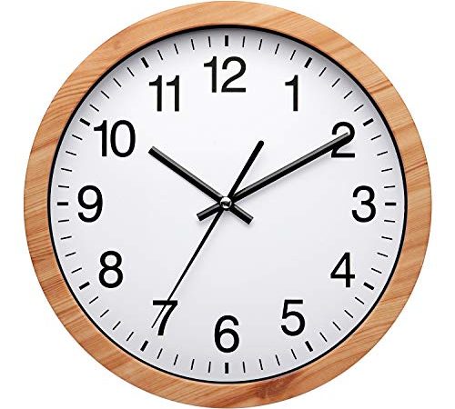 NUOVO Horloge Murale Ronde en Plastique Bois de 10 Pouces Horloge Murale rétro silencieuse et sans coutil fonctionnant pour la Cuisine de la Chambre à Coucher du Salon (26 cm / 10")