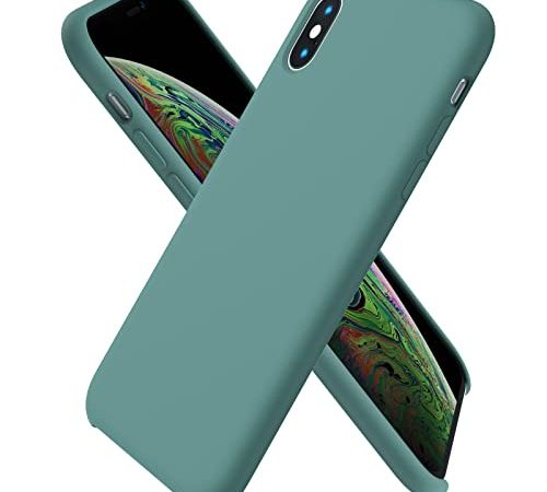 ORNARTO Coque iPhone XS en Silicone, iPhone X Case Fine en Caoutchouc Liquid Silicone Cover Protection Bumper Anti-Choc Housse Étui pour iPhone XS/X (2018) 5,8 Pouces-Pinède