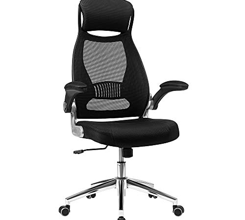 SONGMICS OBN86BK Chaise de bureau ergonomique, Pivotant, Hauteur réglable, Accoudoirs réglables, Dossier respirant en toile, Noir, 64 x 55 x (117-126,5) cm
