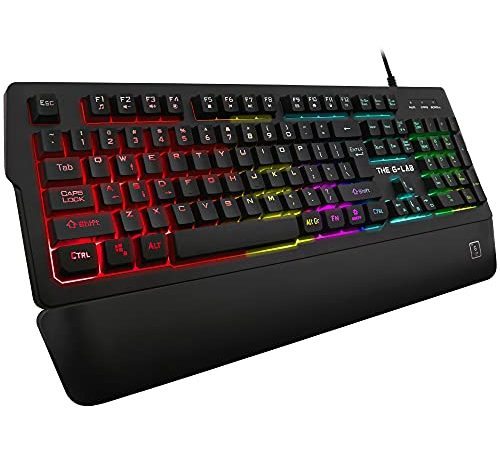 THE G-LAB Keyz Palladium Clavier Gamer AZERTY Filaire USB - Clavier Gaming Rétro-Éclairage RGB LED, Repose-Poignets Magnétique, 26 Touches Anti-ghosting, Durable - PC PS4/PS5 Xbox One/Series X (Noir)