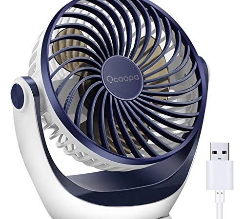 Ventilateur de bureau OCOOPA, Petit ventilateur avec air puissant et fonctionnement silencieux, Vitesse réglable, Tête rotative à 360°, Ventilateur pc portable pour La Chambre, Bureau, Domair