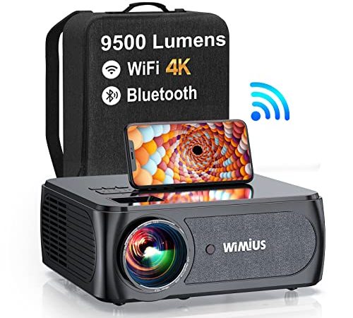 Vidéoprojecteur 5G WiFi Bluetooth, 9500 Lumens Full HD 1080P WiMiUS Projecteur 4K Supporté WiFi Bluetooth Correction 4P/4D Zoom RétroProjecteur WiFi 350'' Home Cinéma Pour iOS,Android,PS5 HDMI AV USB