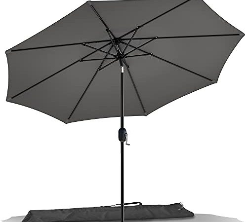 vounot Parasol de Jardin Parasol Inclinable 270cm Toile Protection UV pour Balcon Patio Terrasse Exterieur Gris