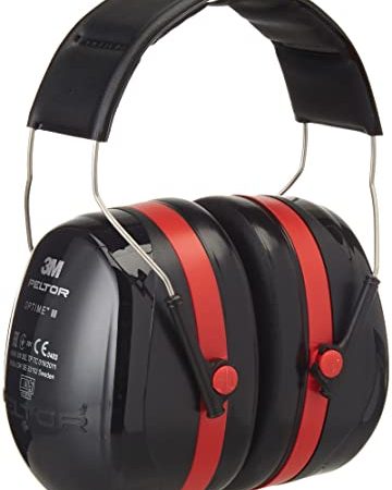 3M Peltor Optime III - Casque antibruit en serre-tête pliable - Pour milieu bruyant et stressant - Atténuation 35 dB - 1 x casque antibruit noir/rouge