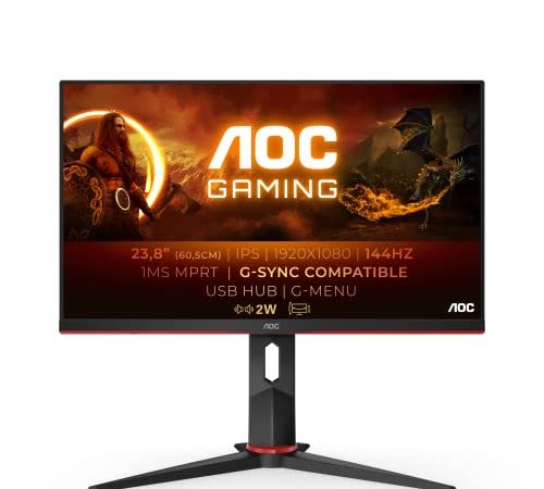 AOC Écran gamer 24G2U/BK 60 cm (23,8 pouces) (FHD, HDMI, DisplayPort, FreeSync, temps de réponse de 1 ms, 144 Hz, 1920x1080) noir/rouge