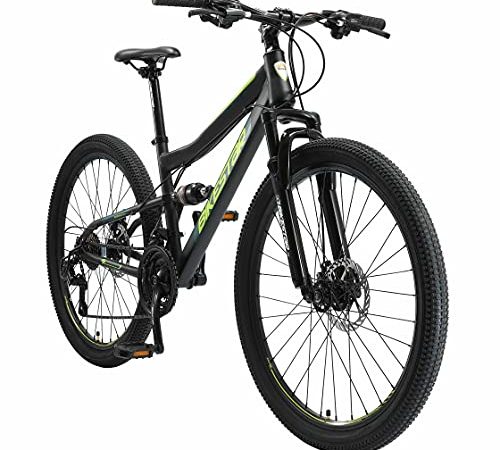 BIKESTAR VTT Vélo Tout Terrain, Frein à Disque, 21 Vitesses Shimano, 29 Pouces | Mountainbike Tout Suspendu Integral Cadre 19 Pouces | Noir