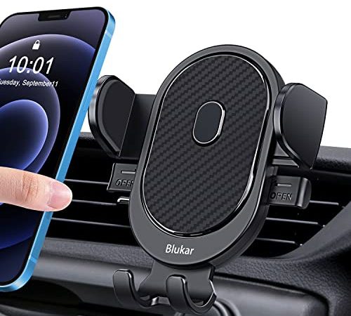 Blukar Support Téléphone Voiture, Support à Grille d'aération Porte Téléphone Voiture Un Bouton de Libération Rotation 360° avec Clip Stable & Amélioré pour Smartphones et GPS 4.0-6.7 Pouces