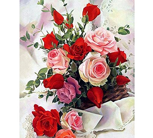 Broderie Diamant 5D Diamonds Painting Kit Complet Peinture Diamant Kit de Broderie Mosaïque au Point de Croix Canevas,Strass, Peinture Murale pour Adultes Debutant Décoration Murale à la Maison Rose