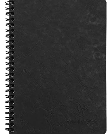 Clairefontaine 785361C Un Carnet à Spirale Noir - A5 14,8x21 cm 100 Pages Lignées Papier Clairefontaine Blanc 90 g - Couverture Carte Lustrée Grain Cuir - Collection Age Bag