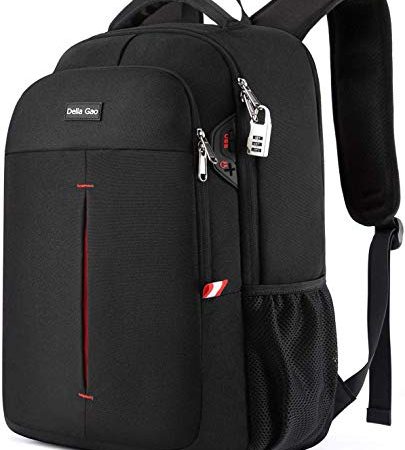 Della Gao 17 Pouces Sac à Dos Ordinateur avec Fente de chargement USB, Antivol Imperméable de Sac à Dos Homme, Grande Capacité Fonctionnel Sac a Dos PC Portable pour Voyage/Affaire/Scolaire -Noir