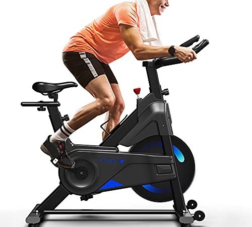 Dripex Vélo d’Appartement Vélo Spinning Ultra-Silencieux avec Capteur Cardiaque, écran LCD, résistance réglable, Porte-Bouteille Appareil Fitness pour la Maison