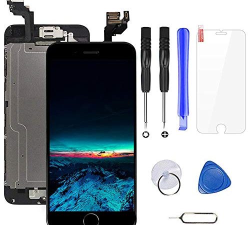 Ecran LCD Vitre Tactile Complet sur Châssis pour iPhone 6 Noir avec Outils Bouton Home Écouteur Interne Caméra De Face Tout Assemblé