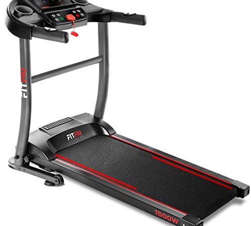 FITFIU Fitness MC-200 - Tapis de course pliable, vitesse réglable 14km/h, puissance 1500W, surface de course 40x110cm, moniteur de fréquence cardiaque, 12 programmes d'entraînement, poids max. 90kg