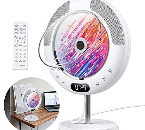 Gueray Lecteur CD Bluetooth Mural Haut-Parleur Intégré avec Touche Tactile Couvercle Anti-poussière et télécommande et Radio FM Prise USB et Carte TF et AUX 3,5 mm Conception d'interrupteur à Tirette