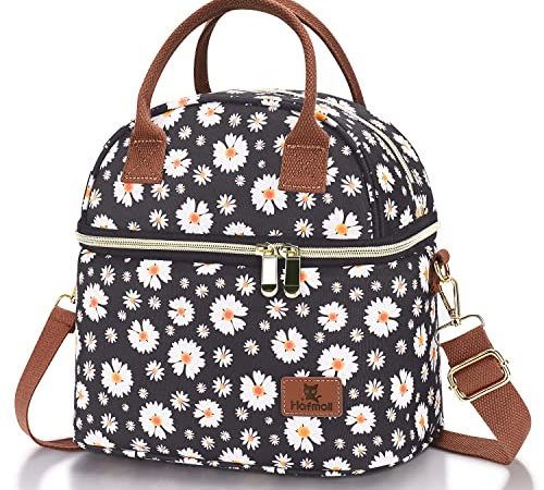 Hafmall Sac Isotherme Repas Femme, 9L Sac Lunch Isotherme Bureau, Lunch Bag Imperméable à 2 Compartiments pour L'école et le Travail, Marguerite