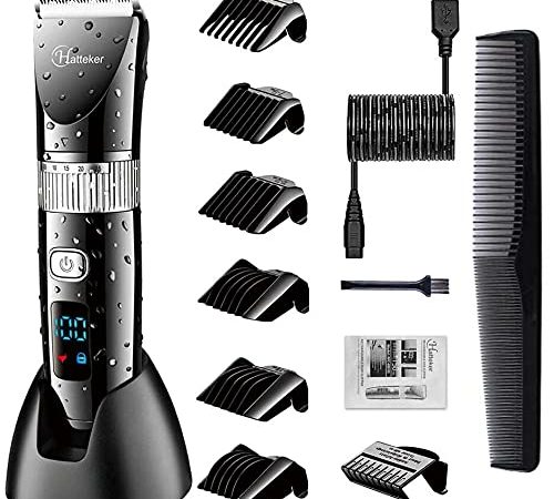 Hatteker Tondeuse Cheveux Tondeuse Barbe Professionnelle Electrique avec Ecran LCD Sans Fil USB Rechargeable Imperméable