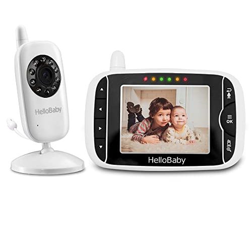 HelloBaby HB32 Moniteur Vidéo Sans fil Avec Appareil Photo Numérique, Surveillance de la Température de Vision Nocturne et Système de Communication Bidirectionnelle (Blanc) (HB32)