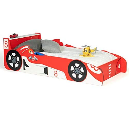 IDMarket - Lit Enfant Voiture Formule 1 Teddi 70 x 140 CM Rouge