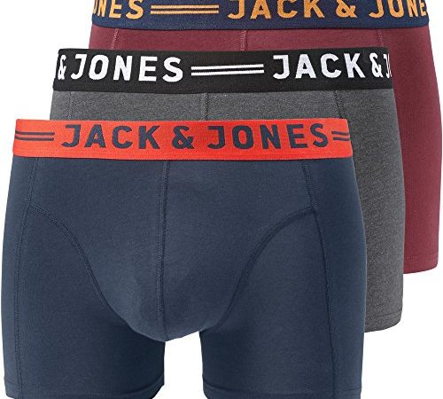 Jack & Jones Homme Sense Trunks 3-pack Boxer, Multicolore (Bourgogne), XL EU