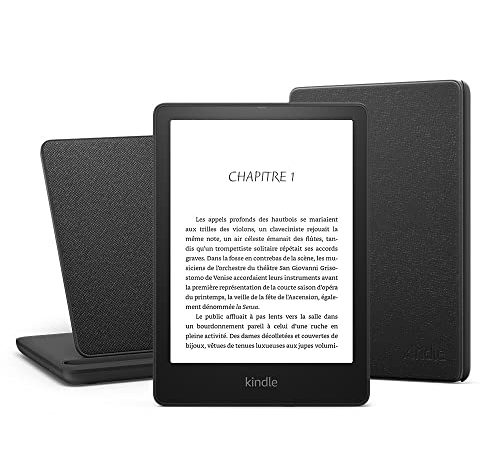 Kindle Paperwhite Signature Essentials Bundle - Kindle Paperwhite Signature Edition (32 Go, sans publicités), Étui en cuir et Station de charge sans fil Made for Amazon