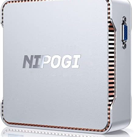 NiPoGi Mini PC Windows 11 Pro, 8GB RAM DDR4 / 256GB M.2 SSD, Quad Core Intel Celeron J4125 Ordinateur de Bureau, Soutien 4K UHD, 1000 Mbps, Dual Band WiFi, 2 * HDMI + 1 * VGA Triple Display Micro PC